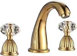 Yuelife Bathroom Sink Faucet 3 Hole Deck Mounted Widespread Brass, Ti-Pvd - $129.99