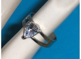 Sterling Silver Pear Shaped Simulated Diamond CZ Ring Size 3 to 4 - £19.91 GBP