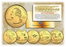2004 US Statehood Quarters 24K GOLD PLATED ** 5-Coin Complete Set ** w/C... - $15.85