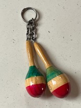 Set of Green &amp; Red Painted Wood Clubs or Maracas Key Chain Backpack Decoration – - £7.58 GBP