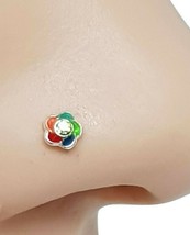 Flower Nose Stud Rainbow Stone Enamel 22g (0.6mm) 925 Sterling Silver Ball End - £4.22 GBP