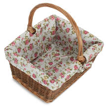 Rectangular Unpeeled Willow Shopping Basket With Garden Rose Lining - £18.03 GBP+