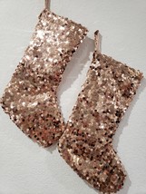 (2) Christmas Holiday Shabby Chic Stockings Blush Rose Gold Sequins Spar... - $1,184.02 MXN