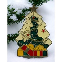 Vintage Christmas Tree Brooch Enamel Pin Gold Tone - £9.54 GBP