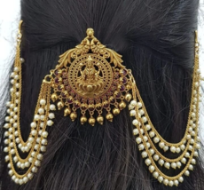 Bollywood Style Indian Bridal Gold Plated Hair Pin Juda Clip Temple Jewelry Set - £61.07 GBP