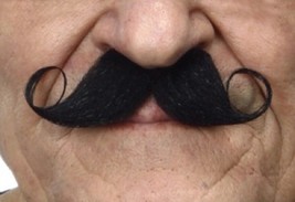 Black Handlebar Mustache Curly Poirot Self Adhesive Facial Hair Cinco De... - $24.99