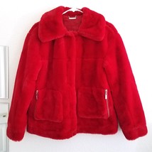 JouJou Oversized Red Plush Faux Fur Teddy Jacket Womens Small Front Pockets - £31.64 GBP
