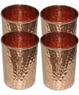 Copper Hammered Glass, Pure Copper Glass  Hammered Finish Set of 4 , 250 ml - £24.85 GBP
