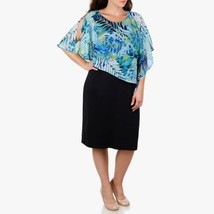 Lori Michaels Tropical Chiffon Capelet Dress SZ S (6-8) Blue/Black New! - £19.78 GBP