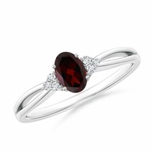 ANGARA Oval Garnet Split Shank Ring with Trio Diamonds (Grade-A, Size-6x4) - £514.60 GBP