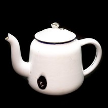 Enamel White With Blue Trim Enamelware Teapot YU-I Brand Vintage  - $24.72
