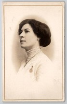 RPPC Pretty Edwardian Woman Crochet Collar Side Profile Portrait Postcard M24 - £7.15 GBP
