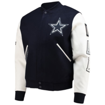 Men&#39;s Dallas Cowboys Black &amp; White Letterman Varsity Jacket Real Leather... - $109.99
