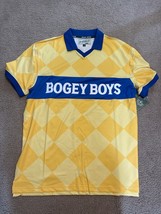 Bogey Boys Polo Shirt Men&#39;s Medium Blue Yellow Argyle Diamond Performanc... - $39.73