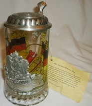 GLASS GERMANY FLAG PEWTER LIDDED STEIN EMBOSSED IMPERIAL EAGLE OLD GERMANY - £30.02 GBP