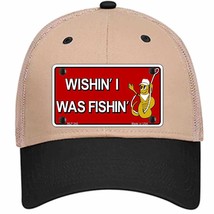 Wishin I Was Fishin Red Novelty Khaki Mesh License Plate Hat - £23.31 GBP