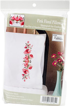 Tobin Stamped For Embroidery Pillowcase Pair 20&quot;X30&quot;-Pink Floral - £15.61 GBP