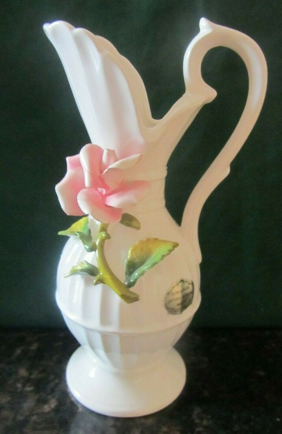 STUNNING VINTAGE FINE PORCELAIN PITCHER APPLIED SCULPTURED ROSE JAPAN - $6.00