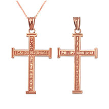 10K Rose Gold Reversible Christian Cross Pendant Necklace - £65.81 GBP+