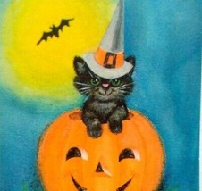 Halloween Tally Game Card Black Cat Wears Witch Hat Original NOS Vintage Foldout - £19.05 GBP
