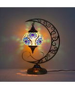 Beautiful Turkish Mosaic Stained Glass Crescent Moon Bedside Table Lamp - $90.00