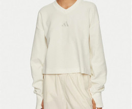 Adidas Women’s Size Medium ALL SZN RIBBED V-NECK SWEATSHIRT- Off White C... - €35,06 EUR