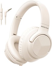 Headphones Wired With Microphone, Over Ear Foldable 3.5Mm Plug In, Beige - $41.99
