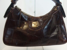 Dooney &amp; Bourke Brown Leather Croc Embossed Shoulder Handbag Silvertone Hardware - £59.34 GBP