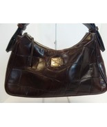 Dooney &amp; Bourke Brown Leather Croc Embossed Shoulder Handbag Silvertone ... - £58.40 GBP