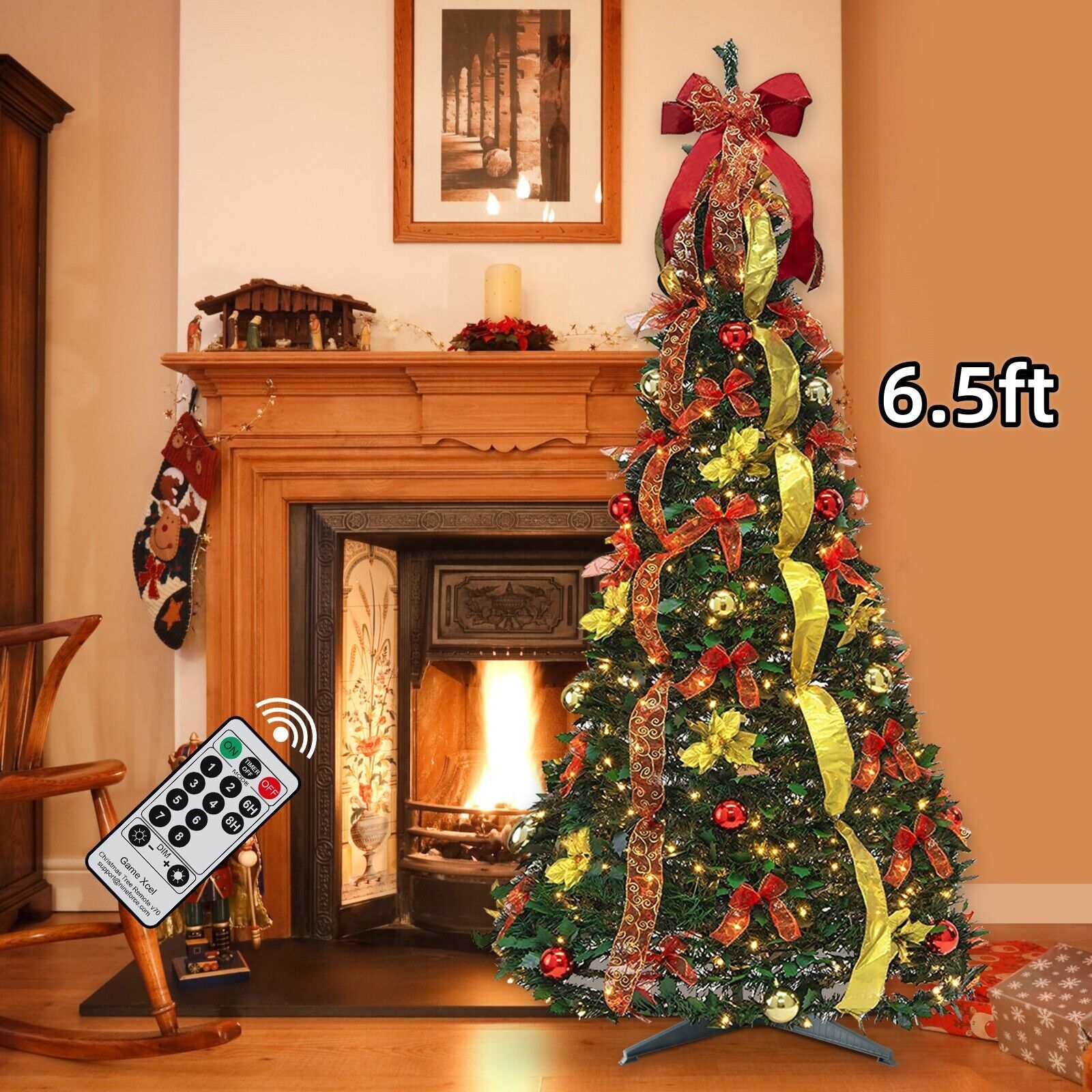 Primary image for 6.5Ft Pop Up Christmas Tree Prelit Pull Up ChristmasTree With Light Party Decor