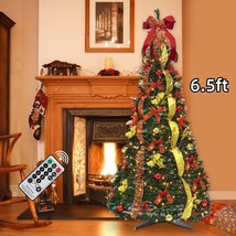 6.5Ft Pop Up Christmas Tree Prelit Pull Up ChristmasTree With Light Party Decor - £193.77 GBP