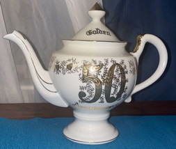Vintage Norerest Fine China 50TH Anniversary Tea Pot, White &amp; Gold, # K-301 - $10.39