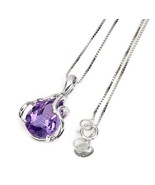 Unheated Natural Pear Amethyst 13x9mm 14K White Gold Plate 925 Silver Ne... - £102.50 GBP