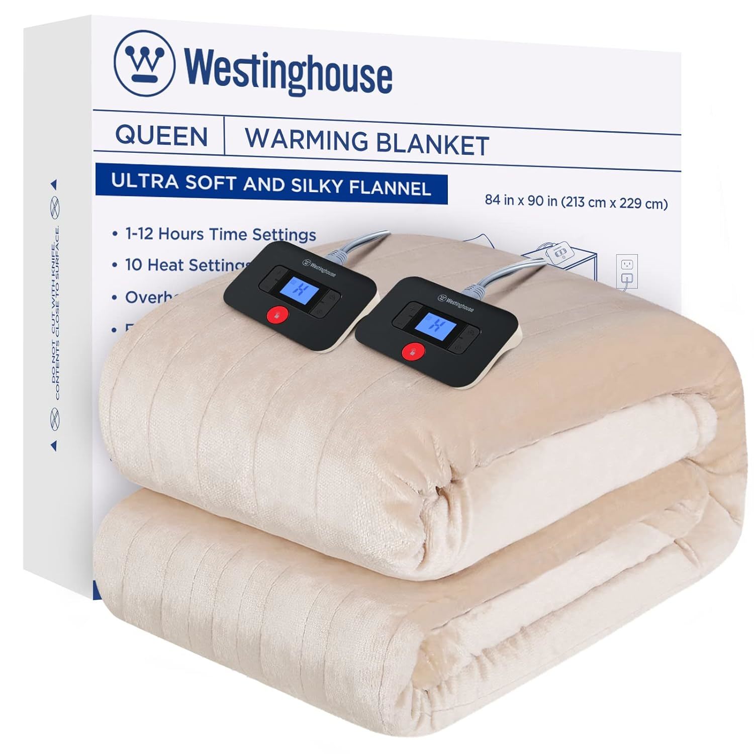 Westinghouse Electric Blanket Queen Size, Super Cozy Soft Flannel 84" x 90" Heat