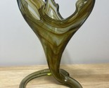 Vintage MCM Hand Blown 11&quot; Art Glass Vase Tulip Trumpet Swirl Coiled Base - $23.96