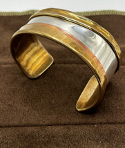 Lazaro G Sterling Silver Bracelet Modernist Silver Copper Brass Cuff Signed .925 - £165.21 GBP
