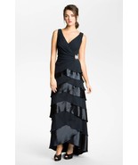NEW Tadashi Shoji Navy Sleeveless Tiered Satin Chiffon Gown Size 6 - $207.47 CAD