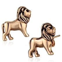 Rose Gold Plated Stainless Steel King of the Jungle Lion Stud Earrings TK316 - £9.00 GBP