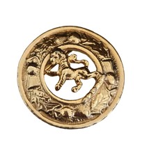 Scottish Tartan Lion Crest Gold Tone Kilt Brooch - $21.77