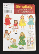Simplicity 4347 Archives 18&quot; Doll Clothes Pattern 7 Dress Options 1 Sz Wrights - £9.24 GBP