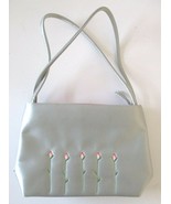 Vintage Soft Gray Leather with Pink Tulips Accent Purse with Straps - $565.47 MXN