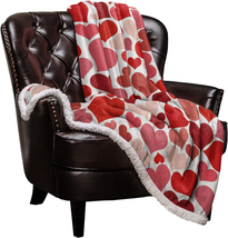 Sherpa Fleece Blanket,Red Heart-Shaped Romantic Love Valentine&#39;S Day Bed Blanket - £24.28 GBP