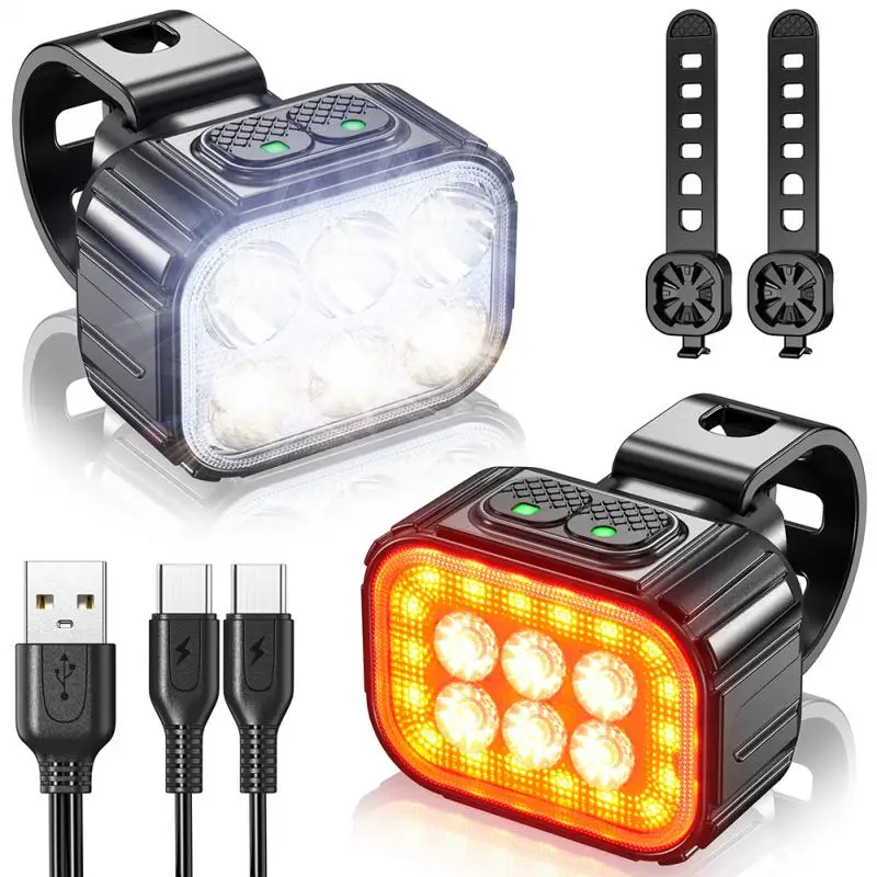 LED Bike Light Bicycle Front Rear Light TYPE-C Rechargeable Waterproof Cycling - £10.22 GBP+