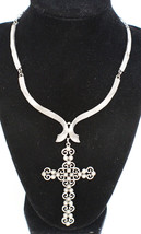 Large Vintage Extreme Ornate Cabochon Cross Choker Necklace - £31.55 GBP