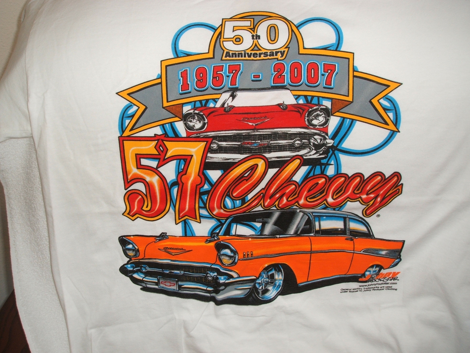 '57 Chevy 50 year Anniversary classic car extra large (XL) white tee shirt w/tag - $24.00