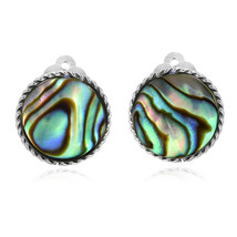 Classic 18mm Round Abalone Botton Sterling Silver Clip On Earrings - $25.22