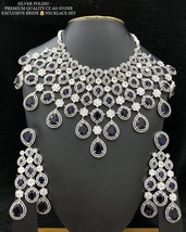 Bollywood Style Indian Cubic zirconia Choker Blue Necklace Earrings Jewelry Set - £303.36 GBP