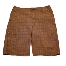 Columbia Shorts Mens 34W Brown Chino Mid Rise Plaid Cotton Flat Front Button Zip - £15.22 GBP