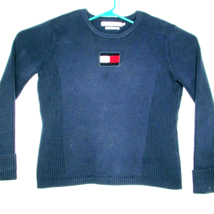 Tommy Hilfiger Jeans Knit Ribbed Navy Blue Large Logo Sweater Crop Size XL  - £7.64 GBP