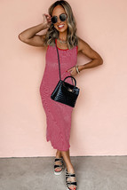Red Stripe Criss Cross Side Slits Slim Fit Sleeveless Midi Dress - $248.02 MXN